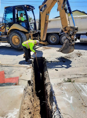 Construction with backhoe in South San Francisco